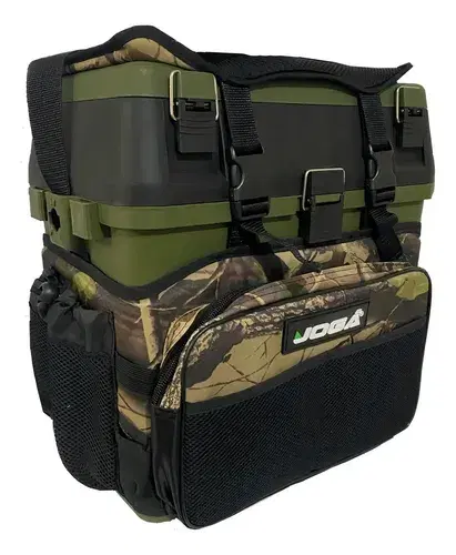 Maleta mochila Jogá Fishing Box na cor camuflada com caixas organizadoras