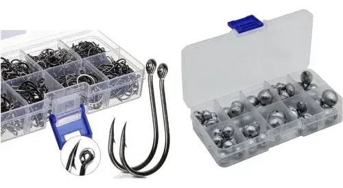 Kit completo com 600 anzóis e chumbadas variadas para pesca