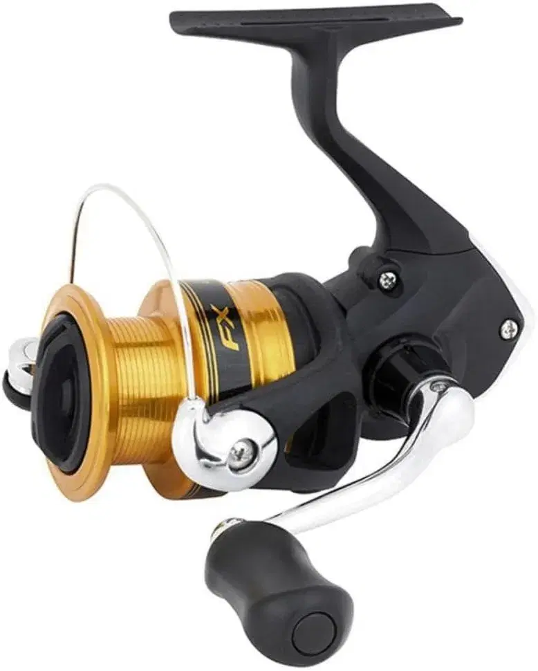 Molinete Shimano FX 2500 FC preto com detalhes dourados